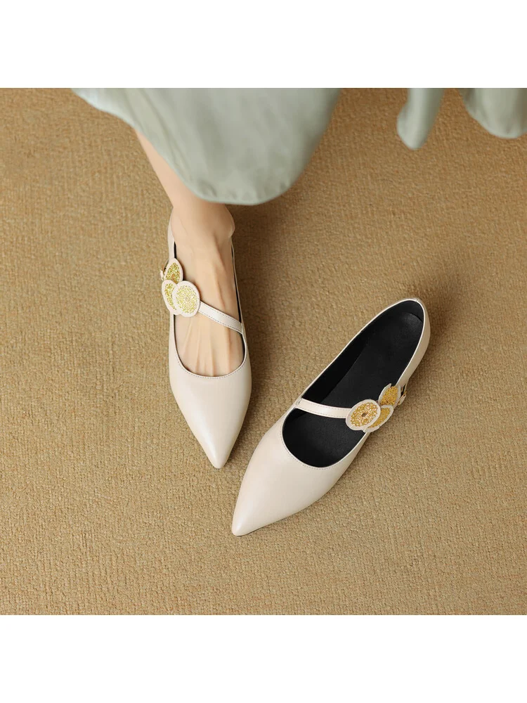 

2025 Spring/summer New Single Shoe Women's Pointed One Word Buckle With French Retro Coarse Heel Large Size Women's Shoes