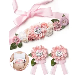 Flower Sash Set-Baby Shower Mom to Be Daddy to Be Corsage Pin-Flower Belt for Maternity Dress Photo Props حزام Пояс Cinturón