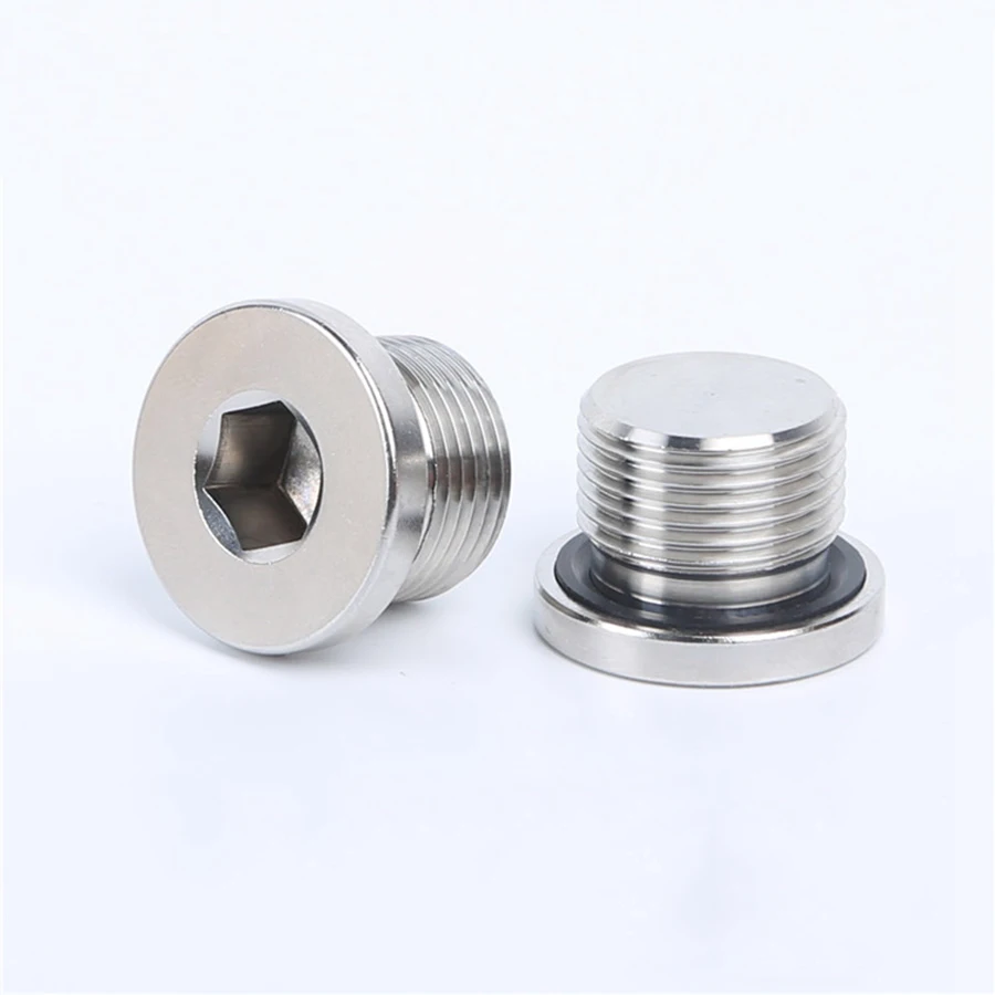 304 Stainless Steel Lnner Six Angle With Flange Oil Plug M8/10/12/14/16/18/20/22/24/27/33 x 1.5 Male Threaded Ring Sealing Plug