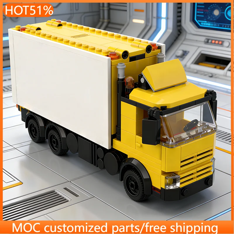 282 PCS transport Yellow Delivery Truck MOC Customize Modular Building Block Technology Design Brick DIY Boys Assembly Toy Gift