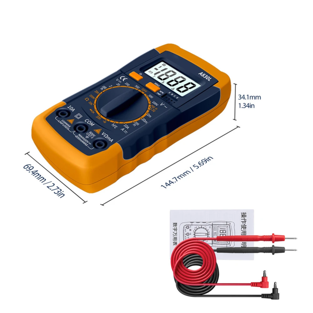 A830L LCD Digital Multimeter AC DC Voltage Diode Freguency Multitester Current Tester Luminous Display with Buzzer Function