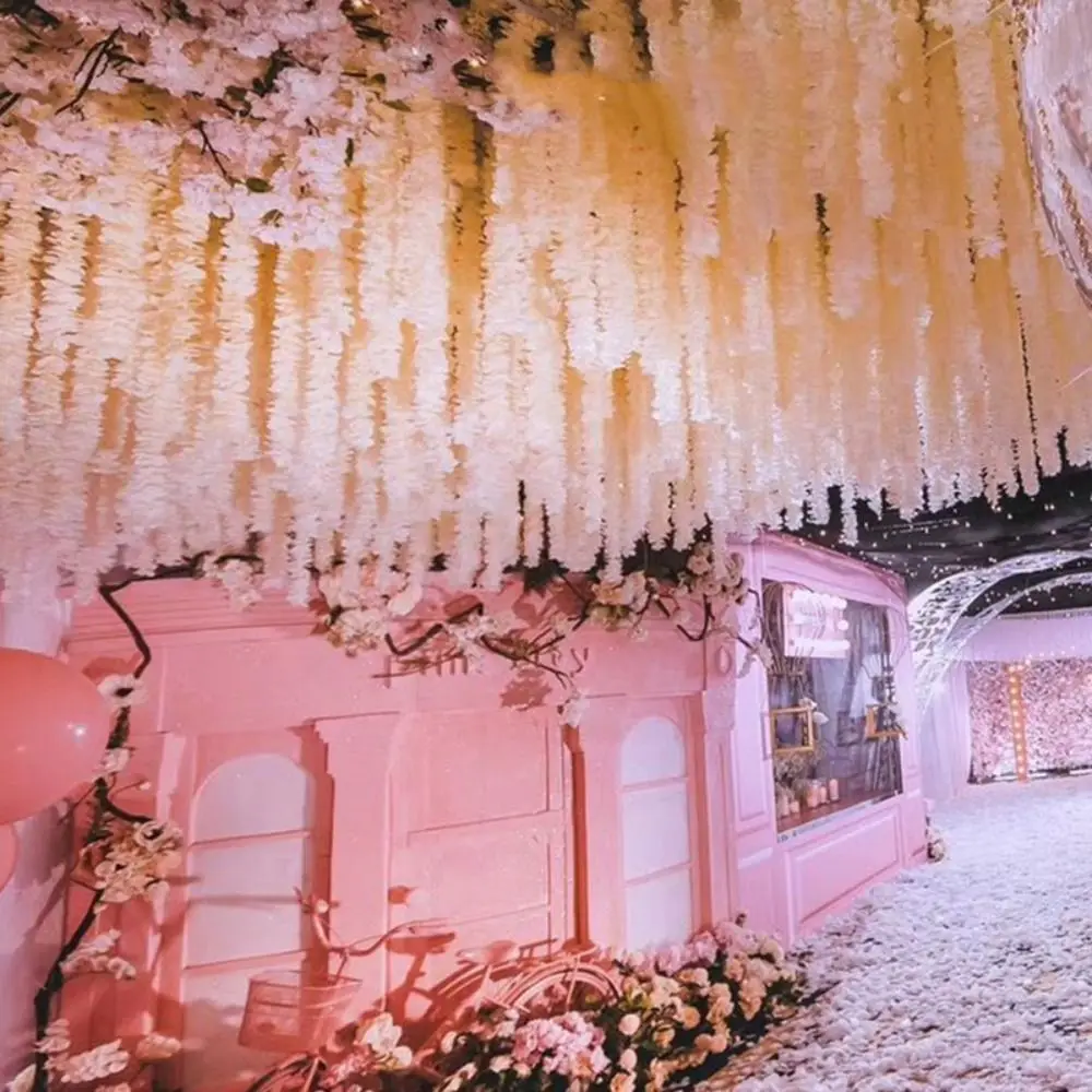 Ghirlanda di glicine vite di fiori di seta artificiale per la casa decorazione del giardino di nozze bianco Rattan appeso a parete fiori finti