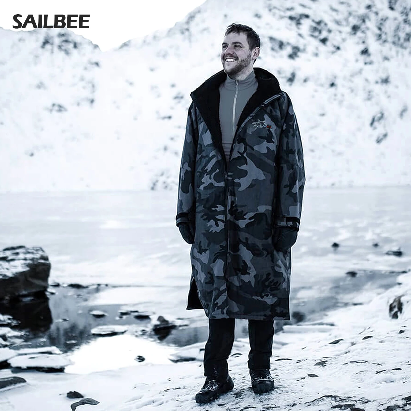Waterproof Surf Changing Robe Outdoor Coat Lamb Wool Jacket Hooded Cloak Beach Surfing Pool Lining Anorak Raincoat Unisex Bath