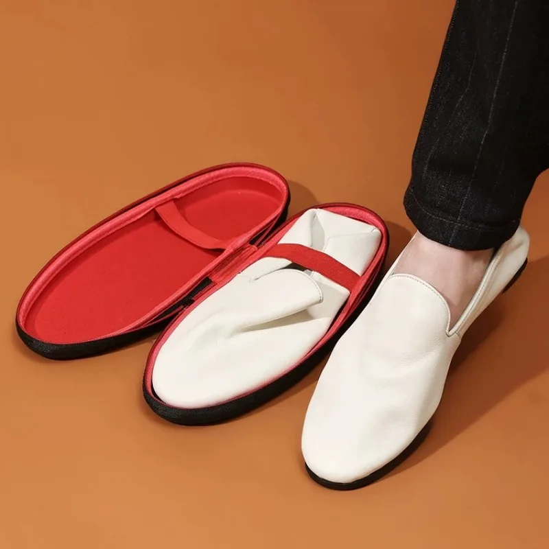 Summer Casual Shoes Men's Genuine Leather Loafers Slip on White Comfortable Flat Work Walking High Quality Shoes Male Oxfords