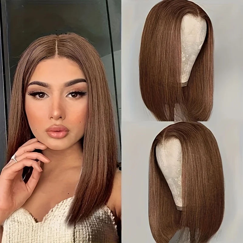 4x4 Chocolate Brown 200% Straight Lace Front Wigs Human Hair  Transparent Lace Frontal Wig Pre Plucked Brown Wig For Black Women