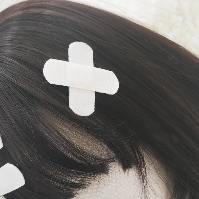 Y2K Girl Harajuku Gothic Lolita Sick Hair Clip Subculture Medical Series White Bandage Medical Band Aid Hairpin Set