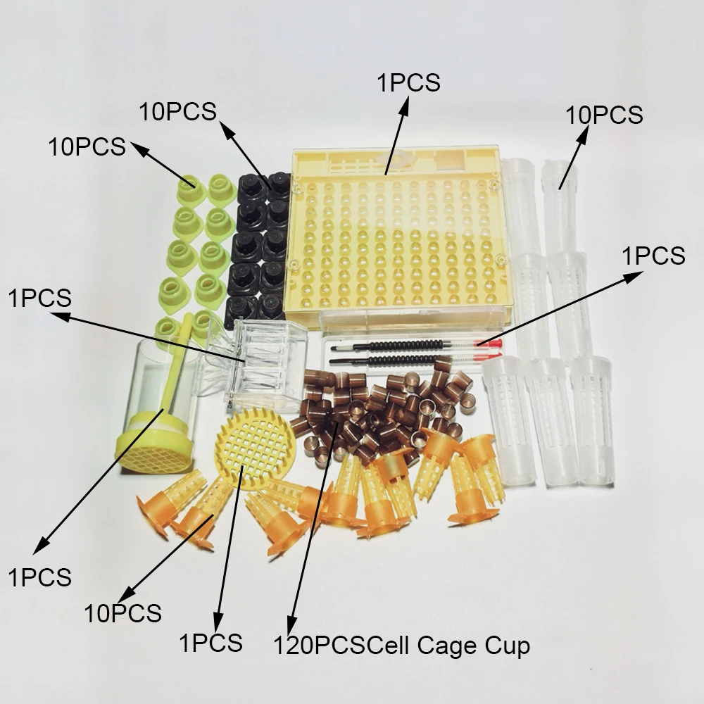 Professional Bee Queen Rearing Starter Kit - Includes Plastic Brown Cell Cups, Queen Cages, Room Cups, and Essential Beekeeping