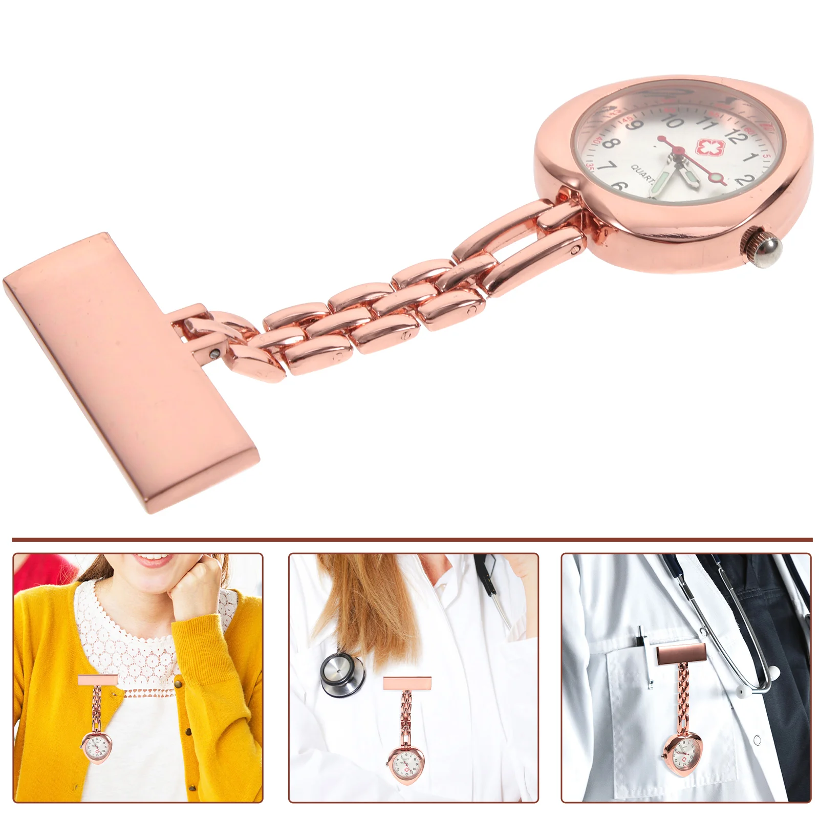 

Scrub Heart Shape Alloy Hanging Watch For Nurse Gift Nursing Pocket Table Watch Large Dial Diamond Inlay Durable Quartz Clip On