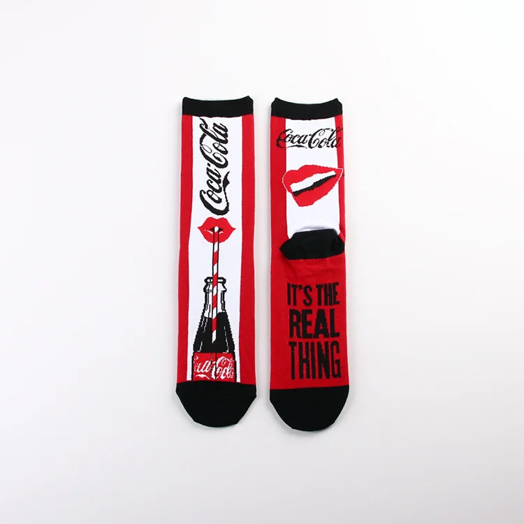 1 Pair Cartoon Anime Coke Letters Casual Sports Jacquard Red Young Men and Women Couples Mid-calf Socks Trendy Socks Long Socks