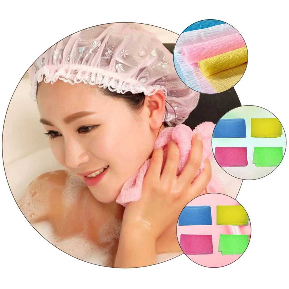 

8pcs Exfoliating Bath Cloth Nylon Shower Towel Back Scrubber Foam Generator Dead Skin Remover Body Cleanser Long Strap Non Water