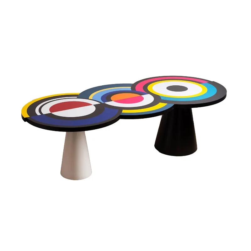 

Art color hand-painted bullseye round dining table FRP painted simple living room villa dining room table