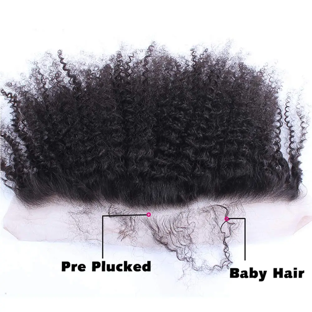 الأذن إلى الأذن 13x4 أعلى إغلاق الدانتيل أمامي كامل المنغولية الأفرو غريب شعر بشري مجعد الدانتيل الجبهة مع شعر الطفل جزء مجاني