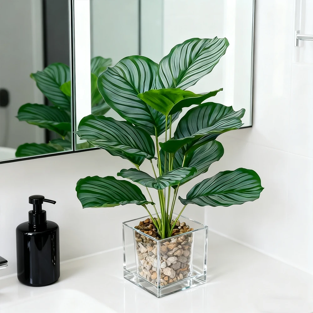 40 cm künstlicher Palme, gefälschte Monstera-Pflanzen, tropisches Kunststoffblatt ohne Topf, falscher Pflanzenstrauß für Zuhause, Garten, Party-Dekoration – Detail 4