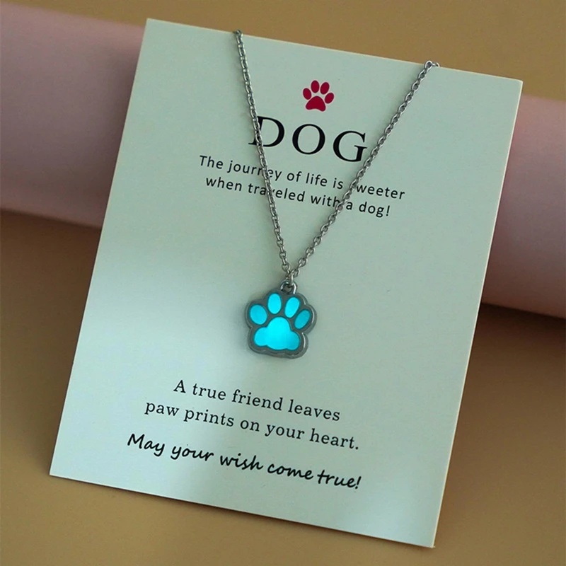 Glow In The Dark Necklace Cute Luminous Dog Cat Paw Pendants Necklaces for Mens Women Necklace Chain Fashion Jewelry