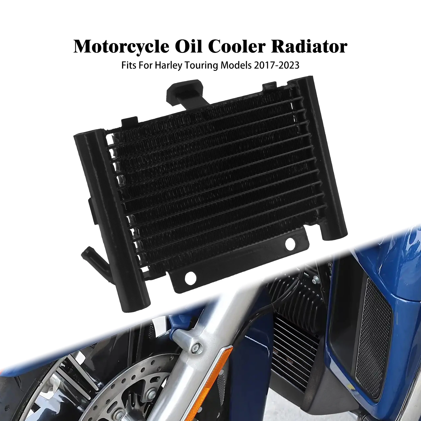 

Motorcycle Oil Cooler Radiator Water Tank Grill Black For Harley Touring Street Electra Tri Glide Road King FLTRX FLHR 2017-23