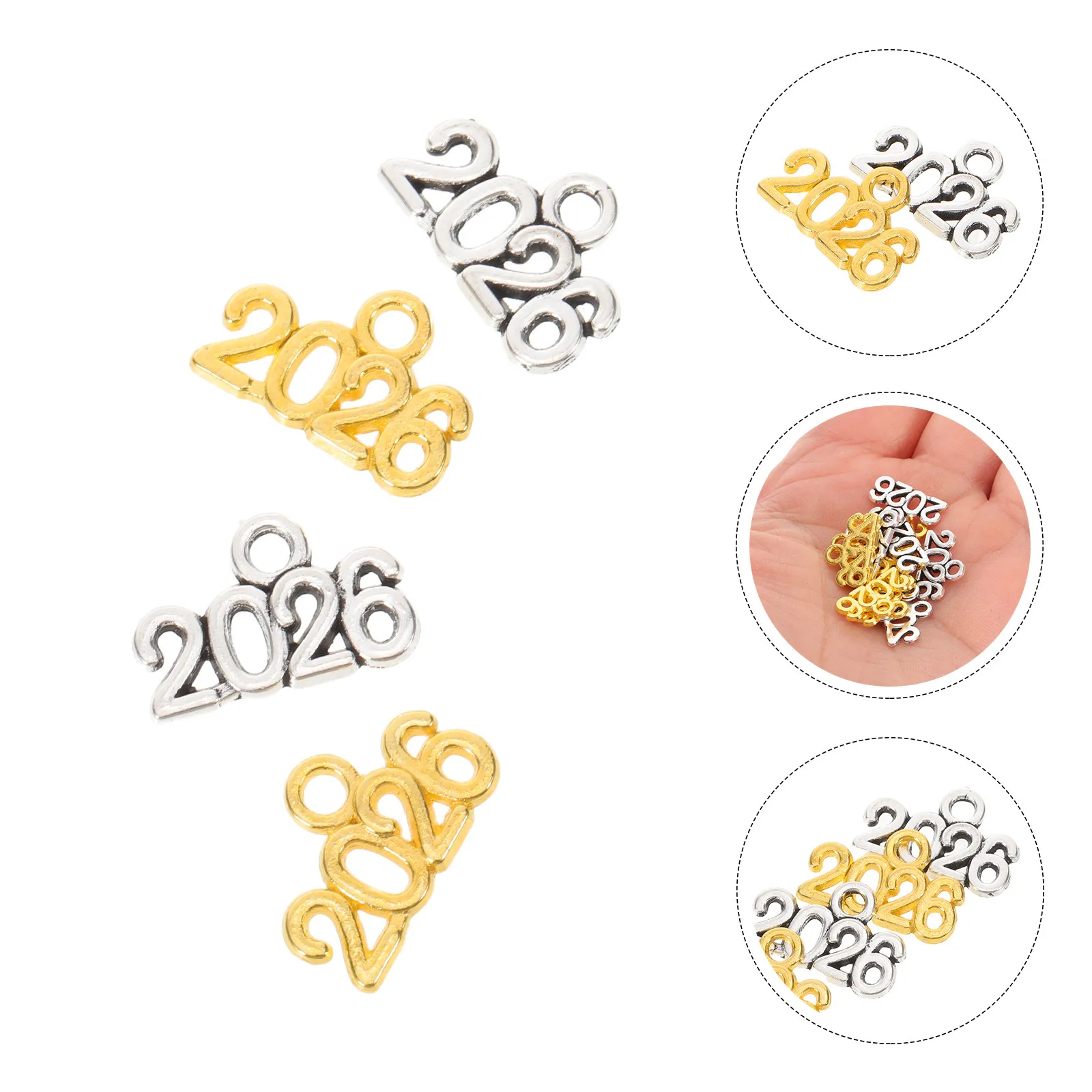 100Pcs Metal 2026 Number Charm Pendants Alloy DIY Jewelry Making Accessories for Necklaces Bracelets Keychains Tassel Graduation