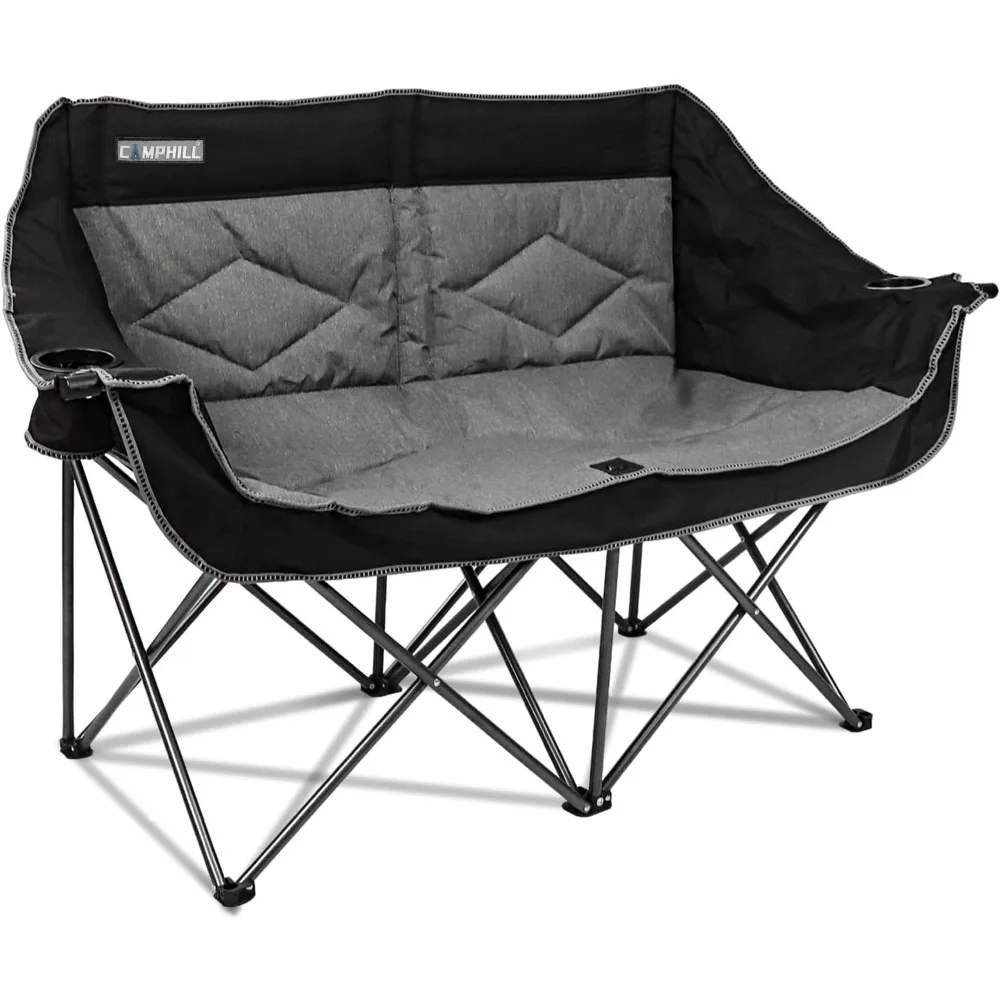 

Folding Double Camping Chair,Outdoor Portable Loveseat Chair with Cup Holder & Cooler,Collapsible Oversized Patio Lawn Chair wit