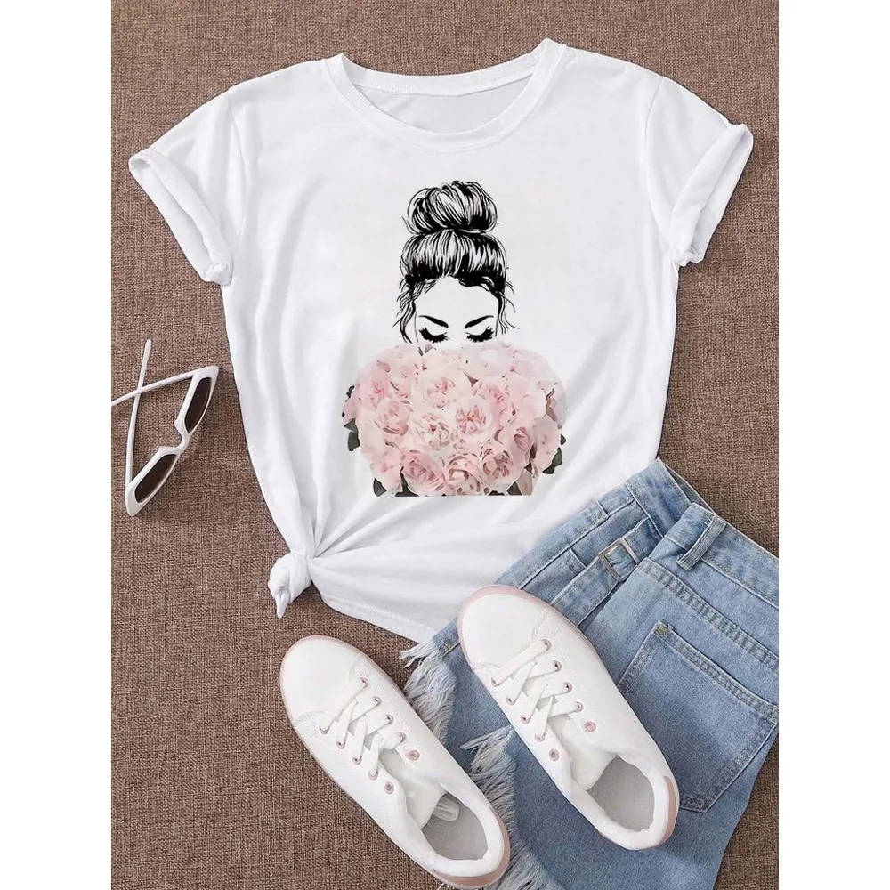 Fashion Floral High Heel Printed T Shirt Women Harajuku Graphic Tees Shirt Casual Women's T-shirt Female Tops Tees