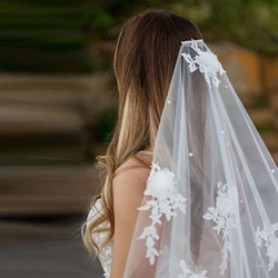 Velos de novia de flores 3D de lujo, velo de novia con perlas, 1 nivel, Catedral larga, veu con peine, accesorios de boda para novia, VP56