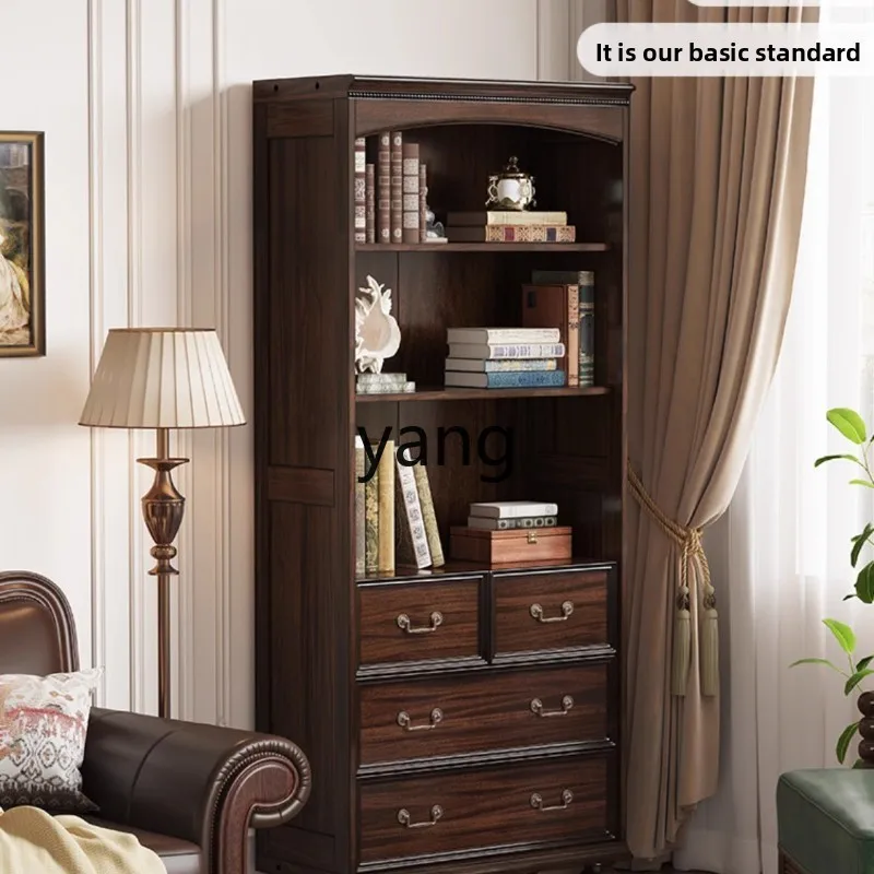 

lmm Home Living Room Black Walnut Display Cabinet Study Retro Old Money Style Storage Cabinet