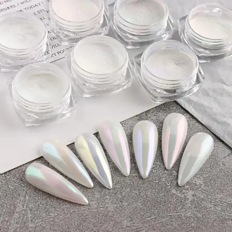 Pearl White Nails Glitter Dust Chrome Moonlight Mirror Nails Powder Nails Aurora Shining Pigment Chrome Dust DIY Nail Art Decor