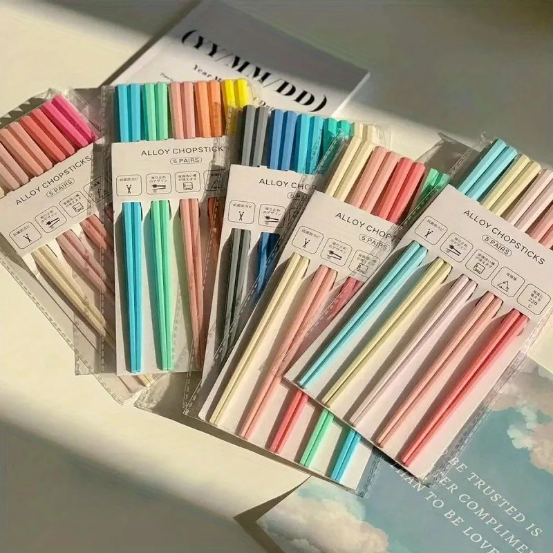 5 Pairs Random Color Morandi Color Octagon Pink Heart Macaron Unpainted Chopsticks Set Family Chopsticks Color Classification