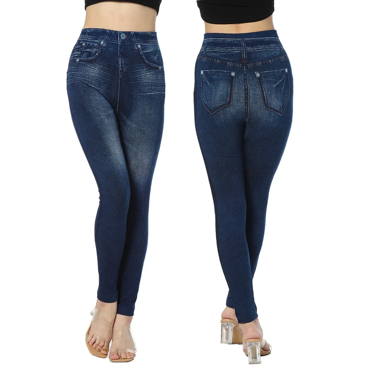 Leggings senza soluzione di continuità Donna Stampa Jeggings Cotone 2022 Ragazza sexy lavorata a maglia a vita alta Jeans finti Denim Femme Pantalon