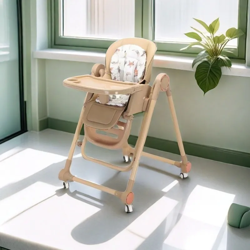 Discount Factory Hot Selling Baby High Chair with Removable Double-Layer Plate and Universal Wheels