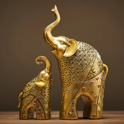 Gold Modern Gold Elephant Resin Home Decoration Accessories Crafts for Sculpture Statue Ornaments Mother and Child Living Room