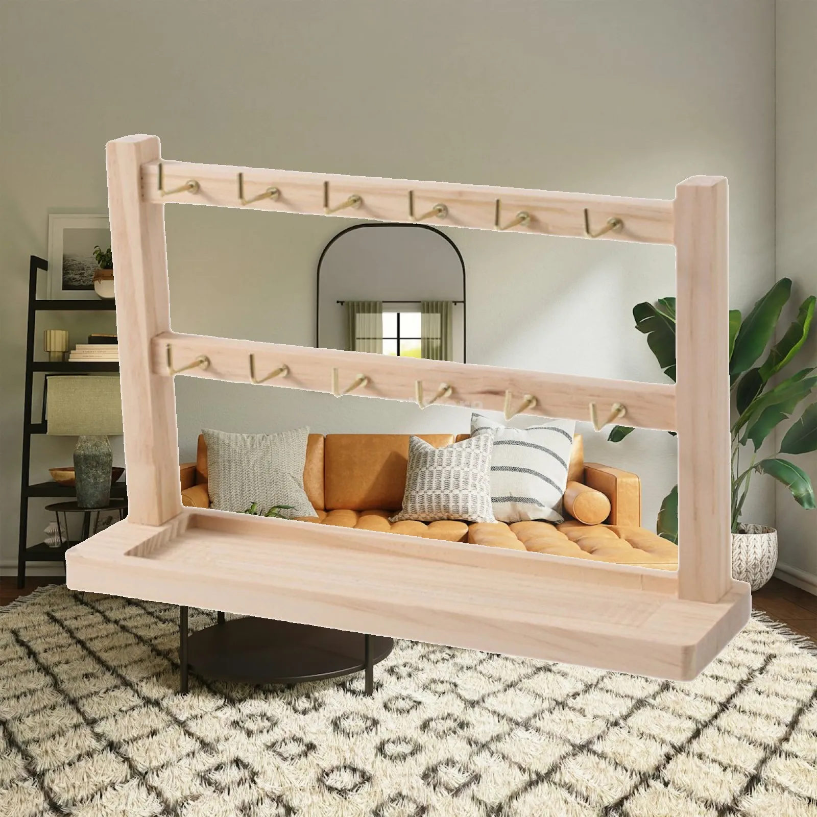 Earring Display Stand Wood Jewelry Organizer Rack with Hooks for Bracelet Necklace Keychain Holder Multi Tier for Vendor Display