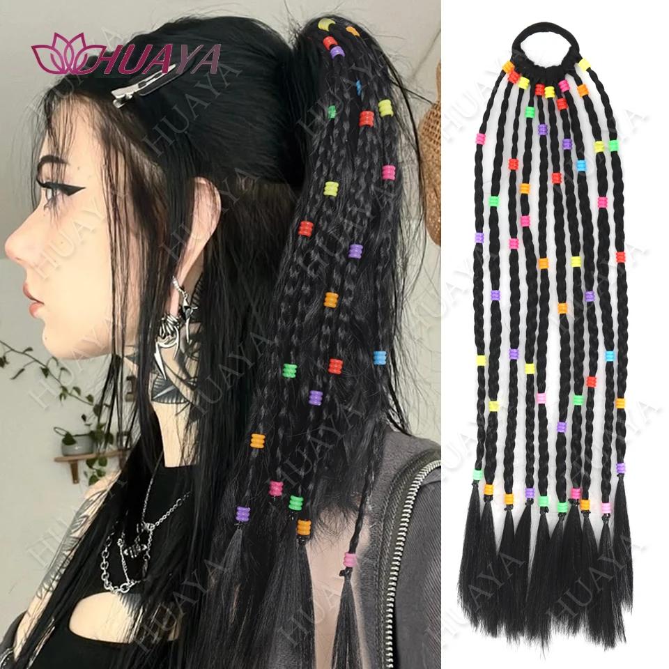 

16Inch Synthetic Hair Ponytail Hair Extensions For Women High Temperature Fiber Hair Accessories Colorful Dreadlocks
