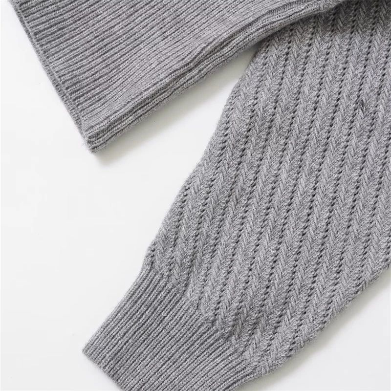 KEYANKETIAN ربيع/خريف جديد المرأة رمادي سترة قصيرة أسلوب بسيط س الرقبة طويلة الأكمام عالية الخصر البلوز فضفاض محبوك #6