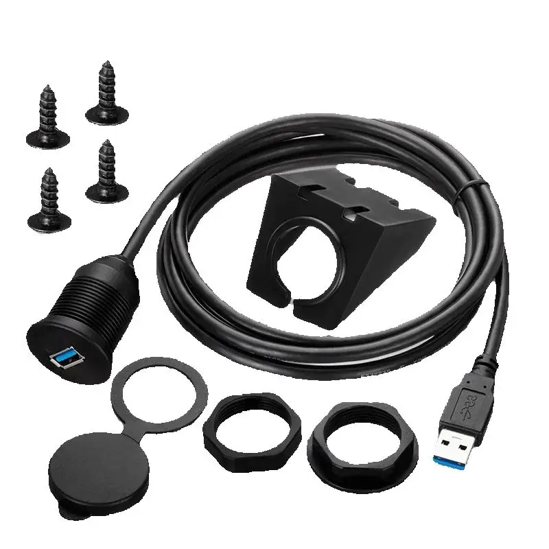 Dual USB Extension Lead Cable for Car Truck Boat - Waterproof Dashboard Flush Mount Male to Female Auto Dash Board Charger for M