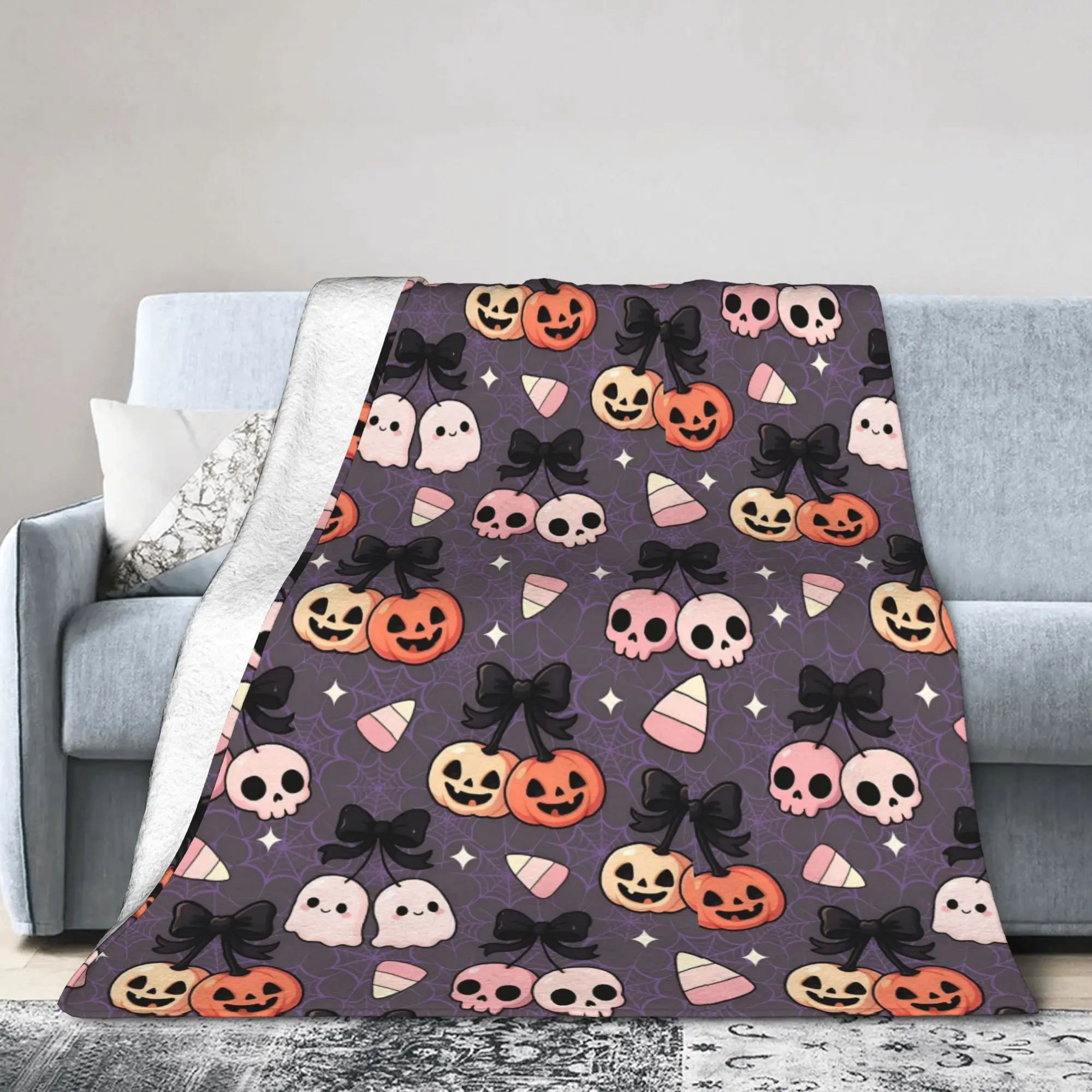 Halloween Bundle Cute Ghosts Pumpkin Blanket Fleece All Season Lightweight Throw Blanket for Home Couch Bedding Throws