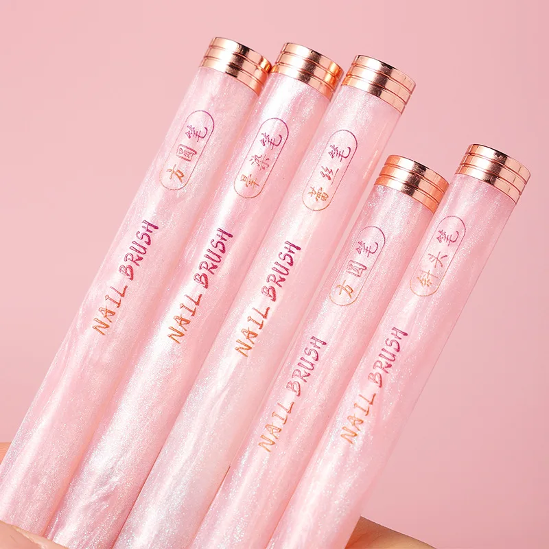 1/12個入り ピンク アクリルネイルブラシ ジェルブラシ マニキュア用 アクリル UVジェル エクステンションペン ネイルポリッシュ ペイント 描画ブラシ ライナー