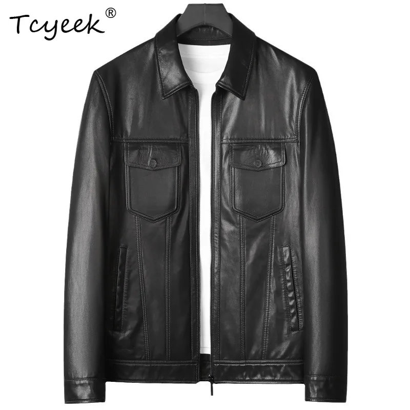 

Tcyeek Real Goatskin Spring Autumn High End Trendy Lapel Black Men Genuine Leather Jacket Jaqueta De Couro Masculina 가죽자켓