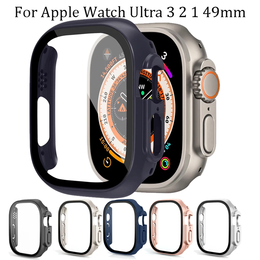 HD Tempered Glass+Cover  For Apple Watch Ultra 3/2/1 49mm PC Bumper+Screen Protector Case Replaceable Series Ultra 3 49mm Shell