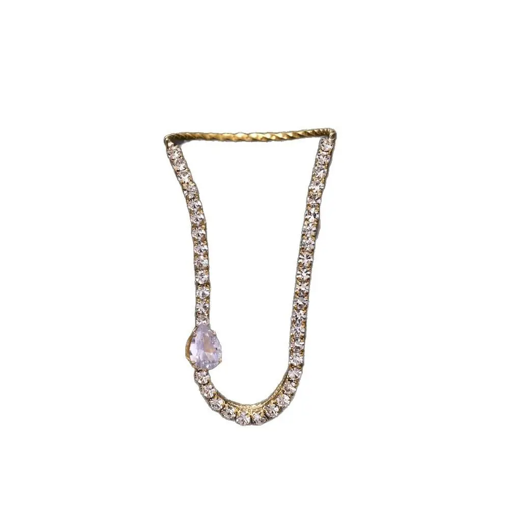 Multilayer Design Tassel Chain Finger Ring Geometrical Shape Curved Lines U-shaped Ring Adjustable Size Crystal Open Rings