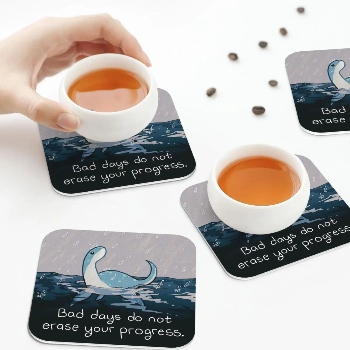 

Плохие дни, не стираются свой прогресс, дождливые подставки Лох-Несс, кожаные салфетки, изоляционные кофейные коврики, кухонные обеденные подушечки