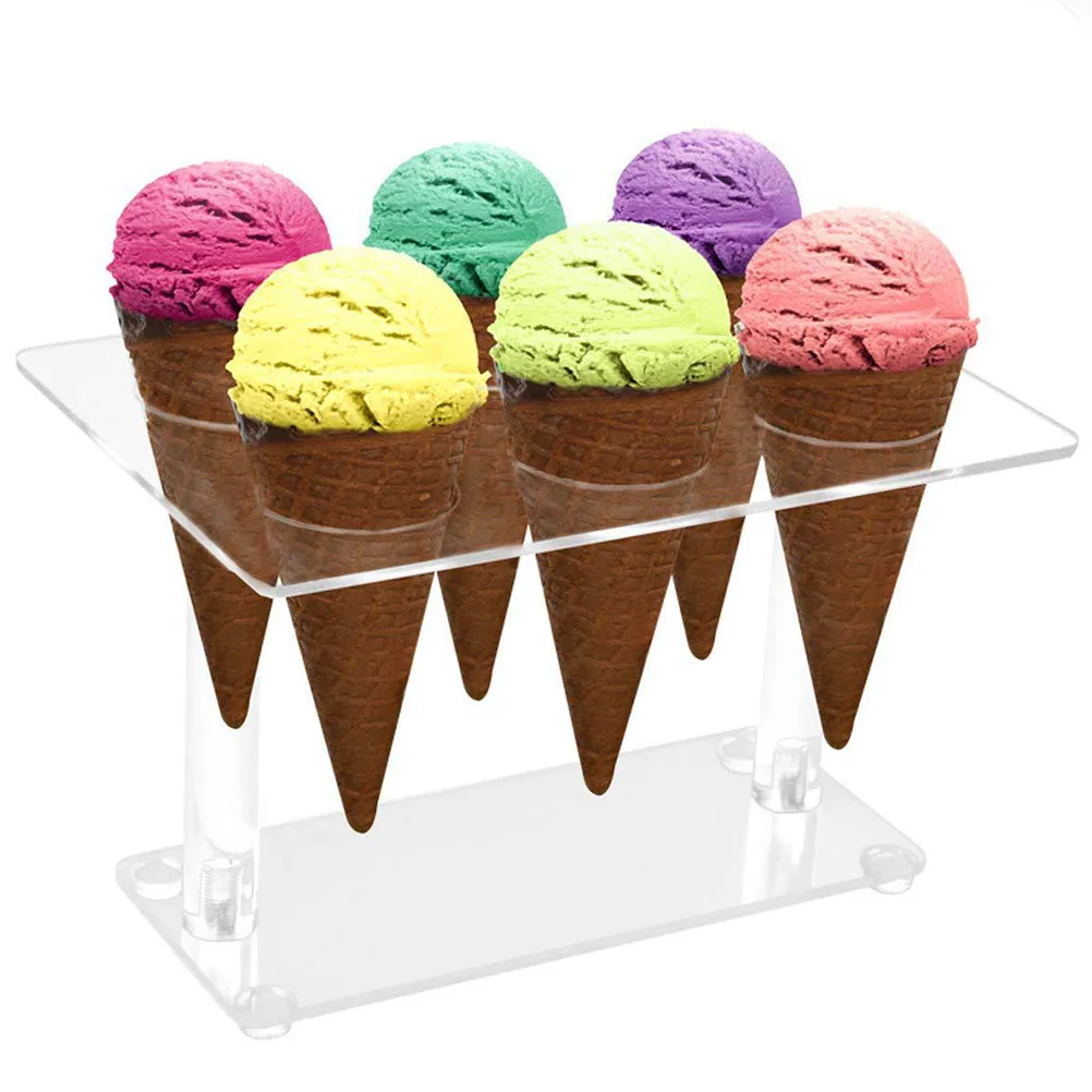 

6 Holes Sturdy Acrylic Cake Display Stand for Ice Cream Cones Snow Cones Sushi Rolls Outdoor Picnic Party Use Ice Cream Rack