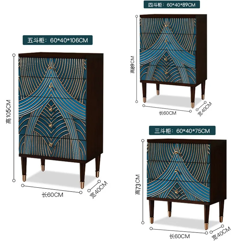 Supreme Wholesale American Light Luxury Solid Wood Three Four Five Bucket Cabinet Alley Cabinet Living Room Retro Peacock Blue B