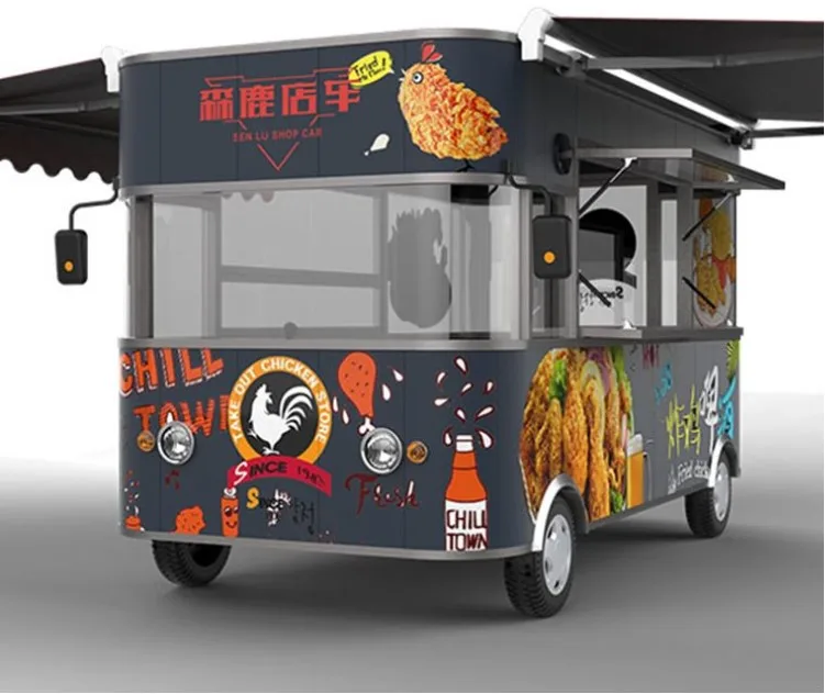 Large Spa Commercial Mobile multi-functional Electric four-wheel Customized Snack Fast Food Cart Barbecue Car