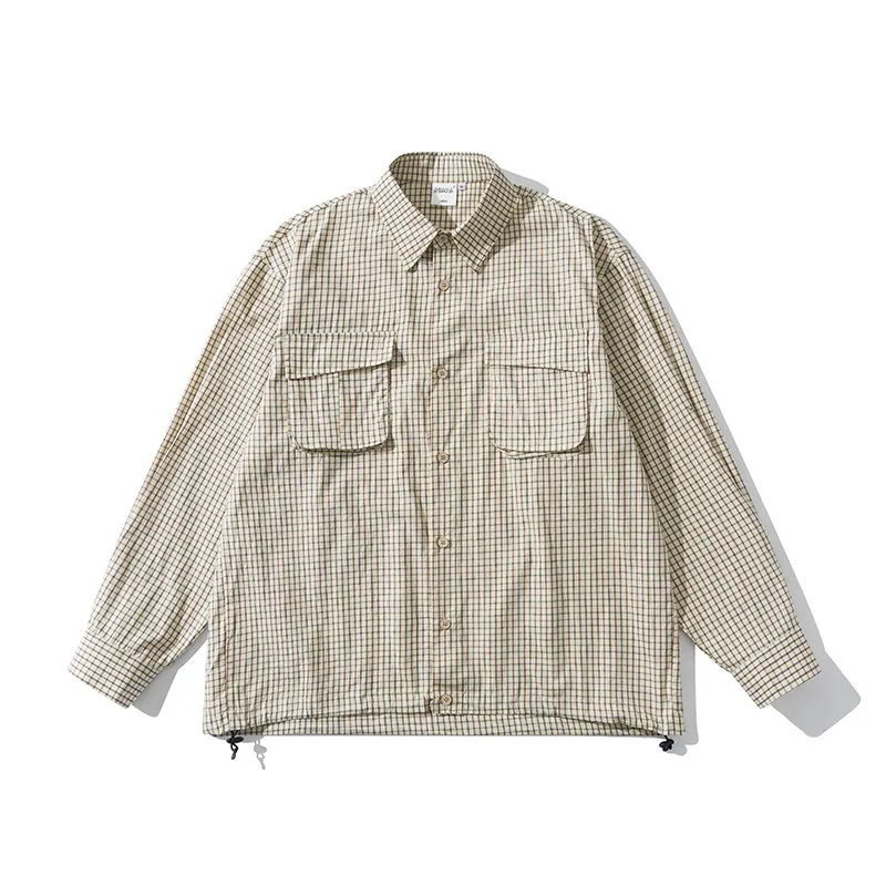 

Spring 2026 Loose Fit Long Sve irt Vintage Plaid ket Design Dstring Hem ex Breathable Cotton Casual irt