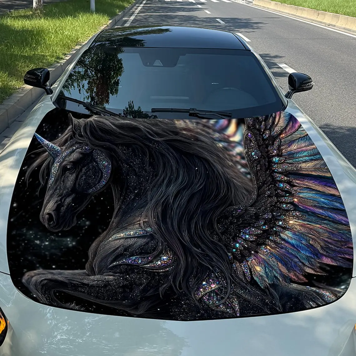 

Красочная наклейка на капот автомобиля с принтом Пегаса - прочная виниловая пленка из ПВХ для большинства автомобилей, привлекательный крутой узор, Engi