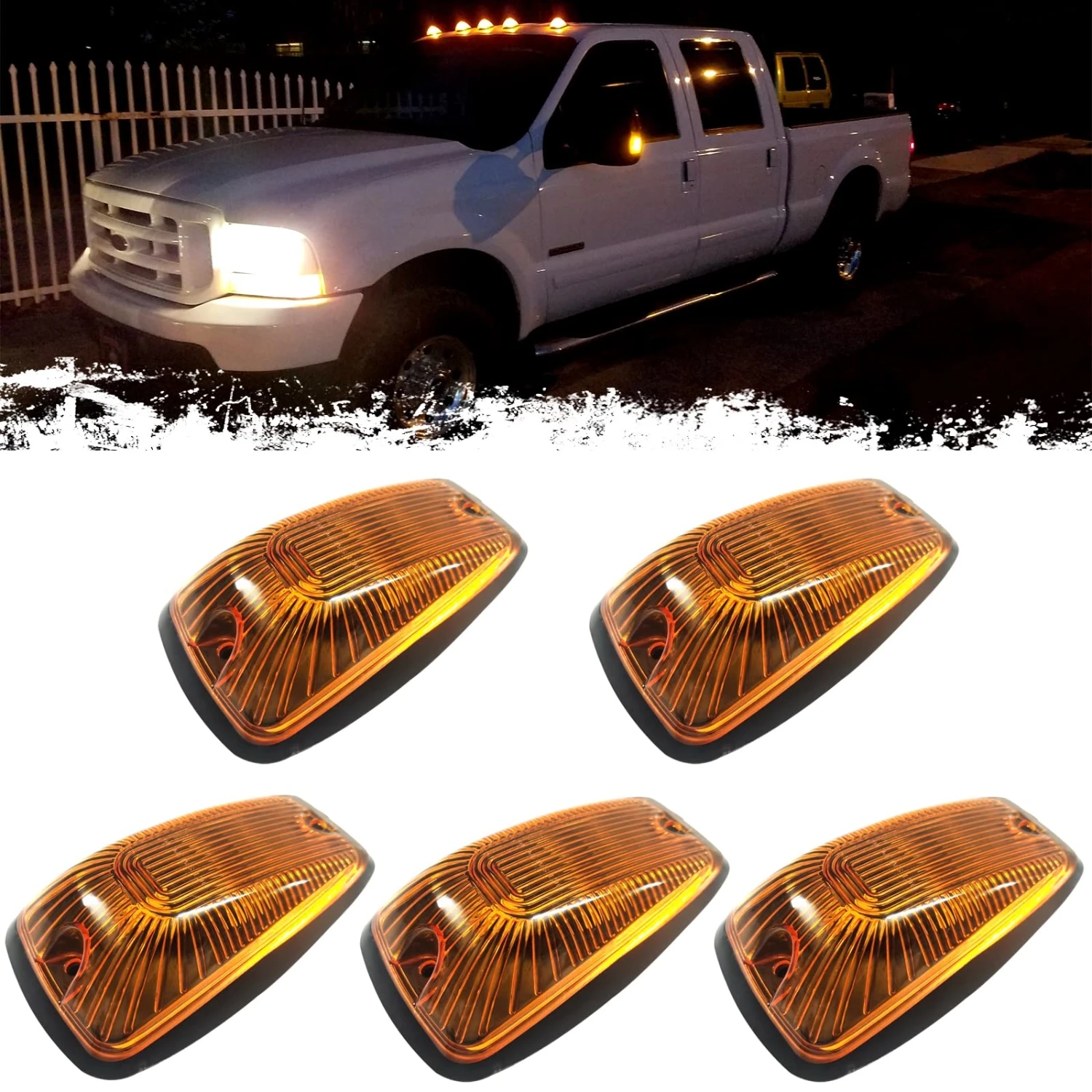 

11516638 15599040 15691885 264159BK 5PCS Amber LED Cab Marker Roof Lights For 1988-2002 Chevy GMC Pickup Trucks