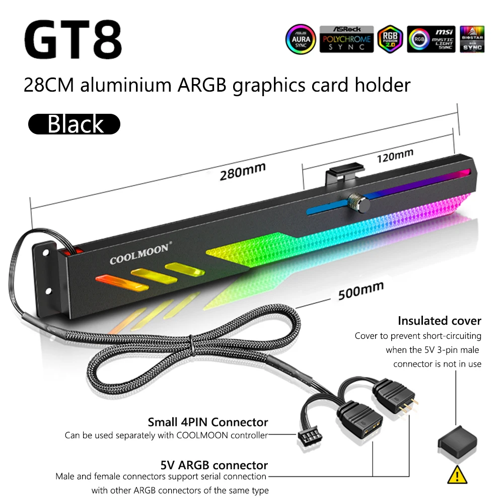 

GT8 Horizontal GPU Support Aluminum Alloy Dragon Scale Shell Slide Adjustment Graphics Card Bracket w/ Crystal Light Guide Strip