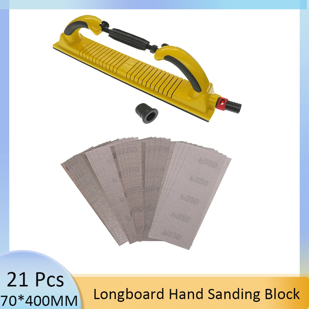 

21Pcs 70*400MM Longboard Hand Sanding Block with Dust Sandpaper with Backing Conversion Dust Extraction for Automobile Ship Wood