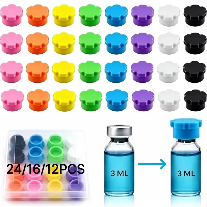 Peptide Vial Caps 3ml Glass Vials Silicone Reusable Seals Covers for 1/2/3ml Vials Fit Vial Holder Box Storage Accessories