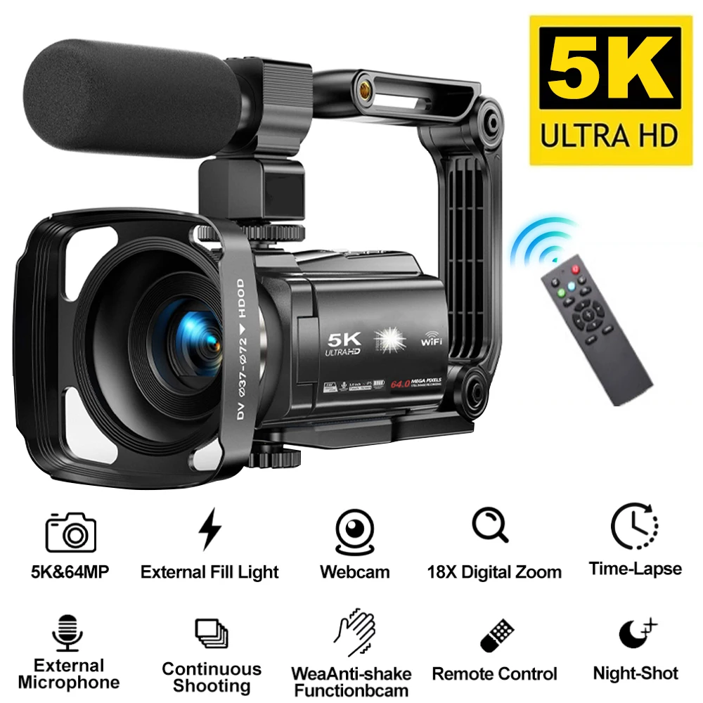 5K Digital Camera 3 Inch LCD Touch Rotatable Screen 18X Digital Zoom Video Camera WIFI 2 in1 Photo Video Record DV Travel Video