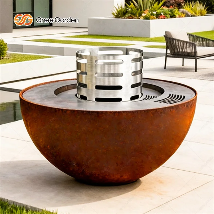 OEM Garden Factory Hot New Product Modern Design Corten Steel Outdoor Round Fire Pit BBQ Grill